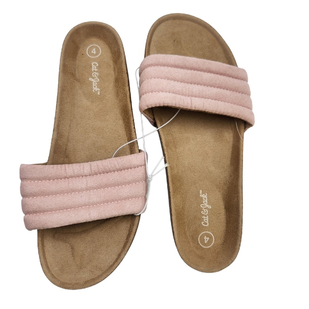 Cat & Jack Sandals Youth Girls Size 4 Pink‎ Selma Slide On Non-Marking Open Toes